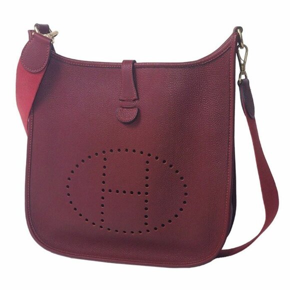 HERMES Evelyne PM I Rouge Red Clemence Leather Shoulder Bag Tote Purse - Picture 1 of 9